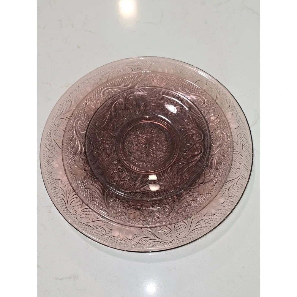 Tiara Exclusives Sandwich Amethyst Purple Glass 5 Piece Place‎ Setting Vintage
